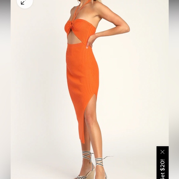 Orange Halter Cutout Midi Dress - Picture 5 of 7